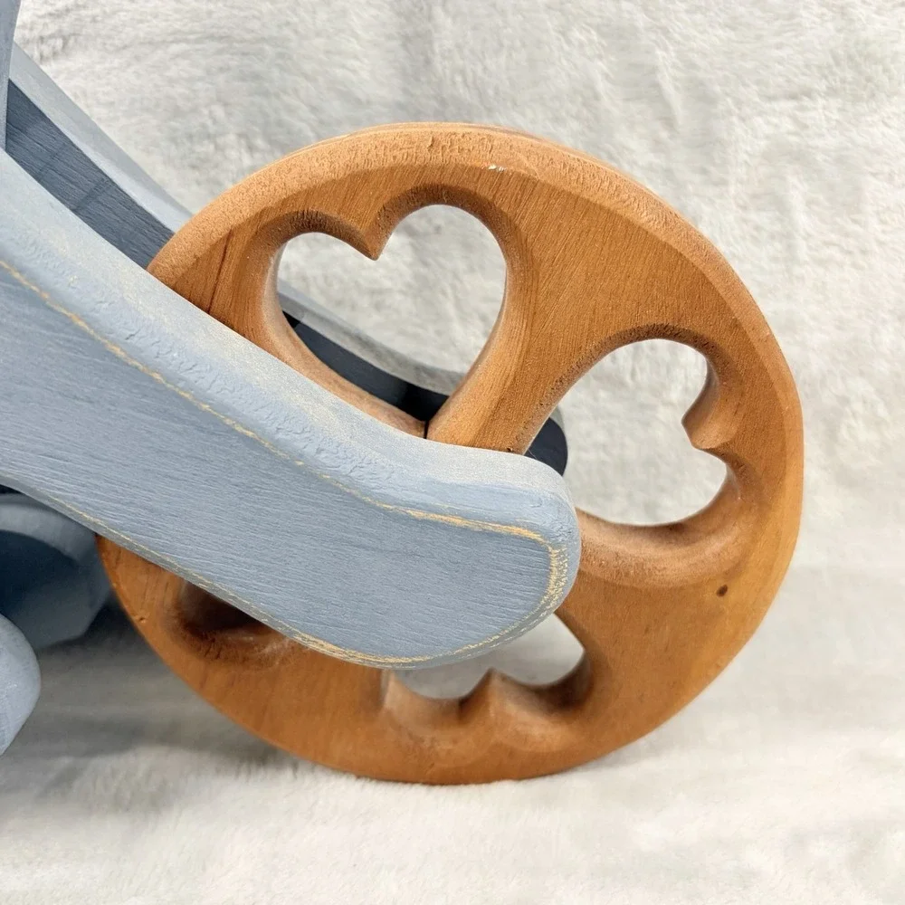 Blue Wood Bunny Rabbit On‎ Wheels Figure Decor Primitive Farmhouse Cottage Core